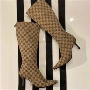 GUCCI Monogram GG Canvas Knee High Boots